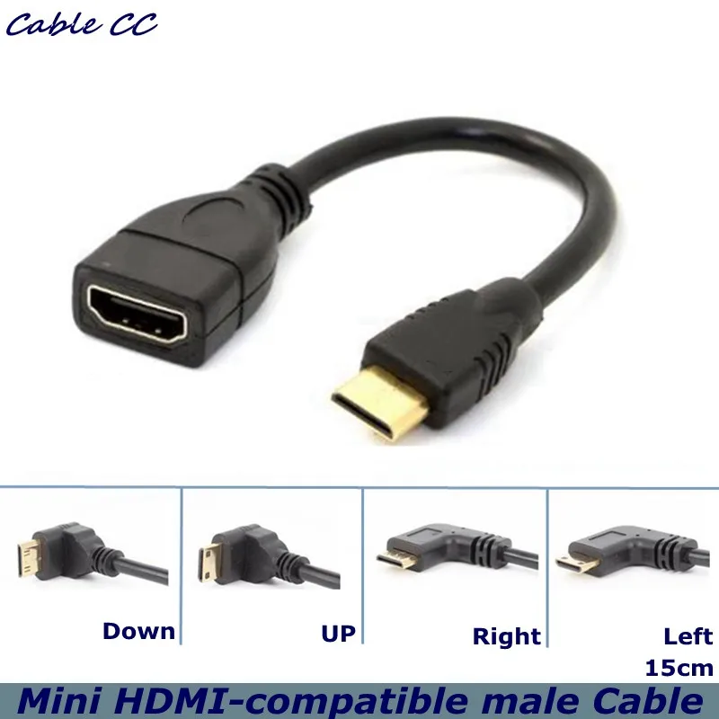

Gold-plated cable HDMI to HDMI female adapter Mini HDMI 90 degree right angle male to HDMI AF extension cable 15cm best quality