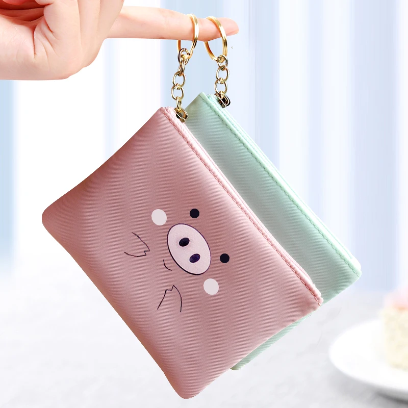 

Zero Wallet Women's Cartoon Pig Print Small Change Wallets Short Mini Cute Multifunctional Fabric Coin Purse Pocket Key Card Bag