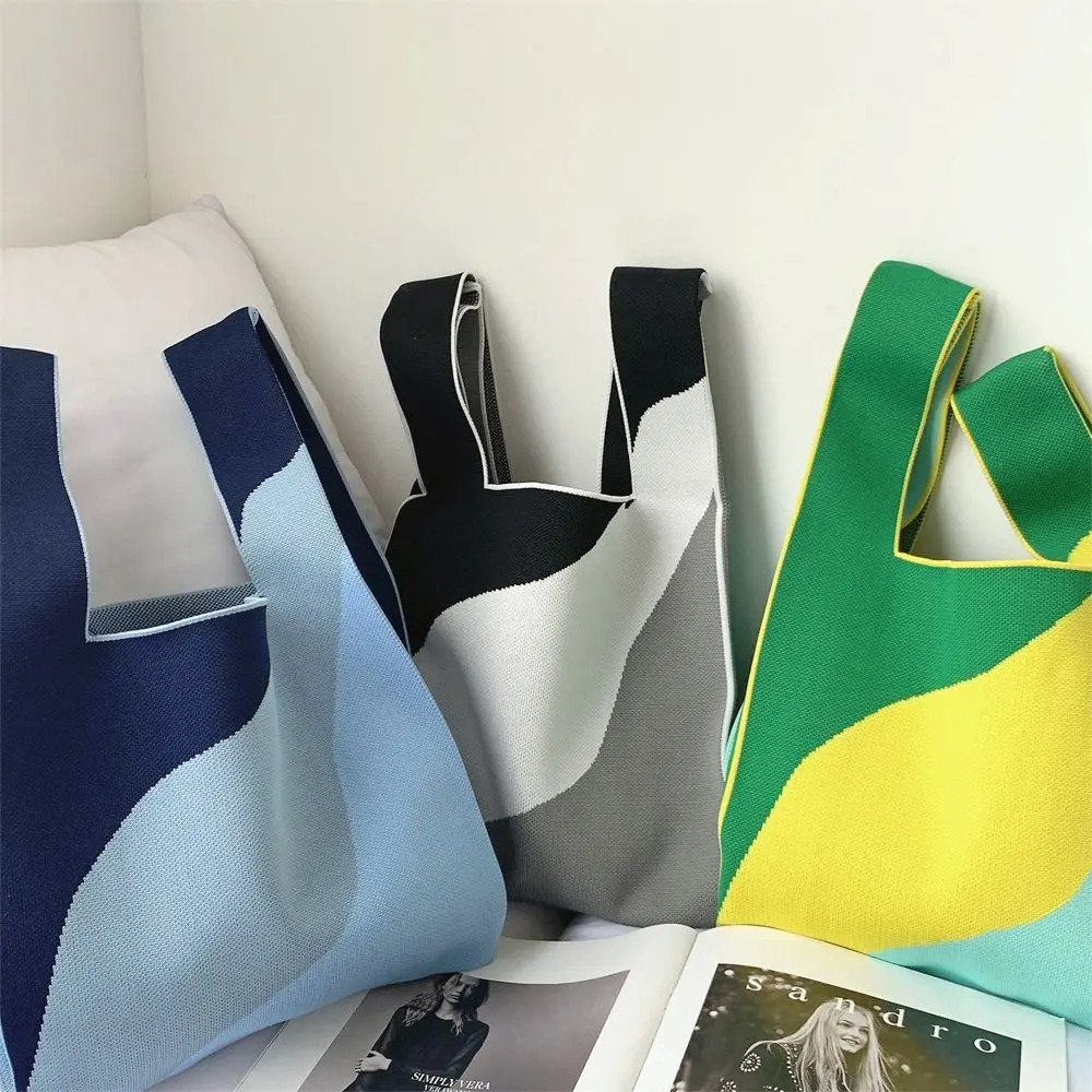 Женская трикотажная Сумка-тоут из хлопчатобумажной пряжи в Корейском стиле