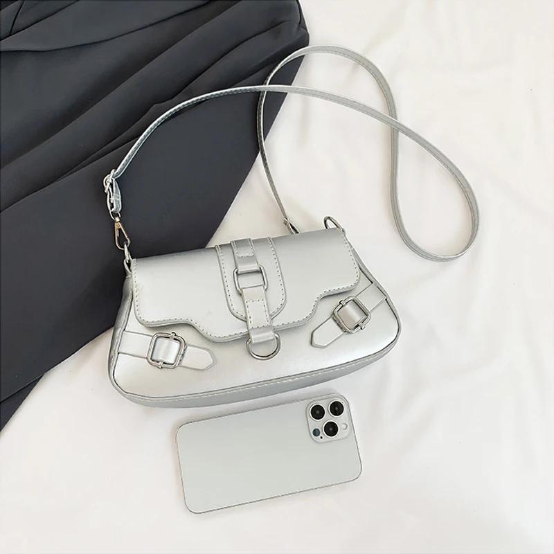 Fashion Women's Shoulder Bag Niche Luxury Design Crossbody Bag Fashion Belt Decorative All-match Handbag PU Leather Underarm Bag