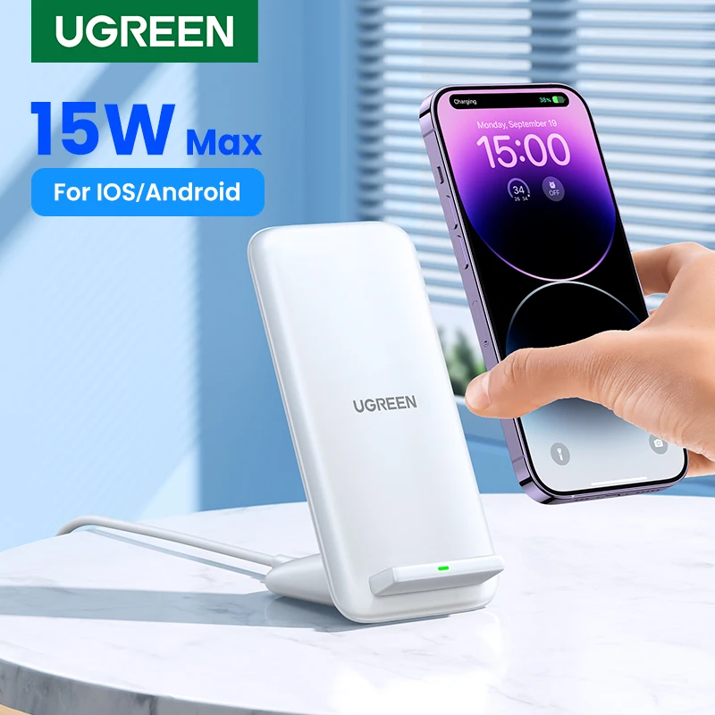 UGREEN Wireless Charger Stand 15W Max for iPhone 14 Pro for Samsung S21 Wireless Chargers QI Devices with Type C Fast Charging