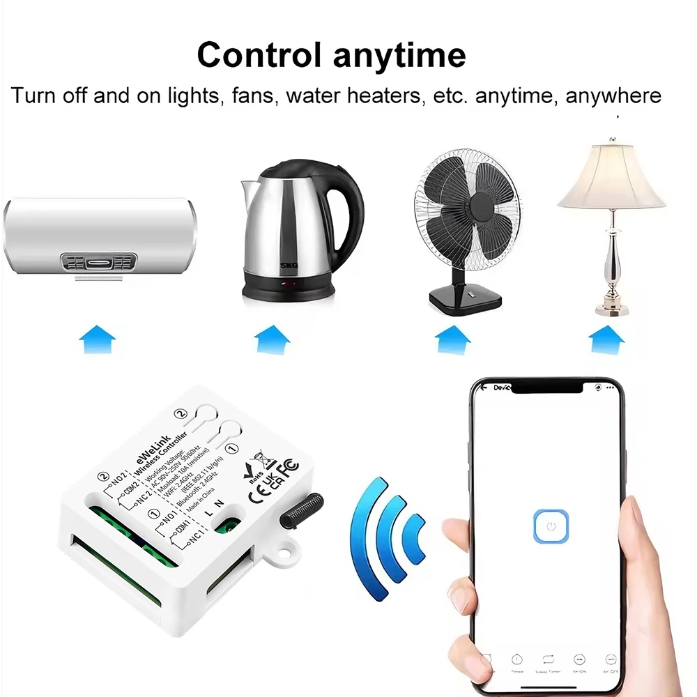 Фото Умный Wi-Fi выключатель EWelink с сухим контактом, AC110V, USB5V, 2-канальный релейный модуль, импульсный/с фиксацией режим, приемник с таймером, работает с Alexa Google №2