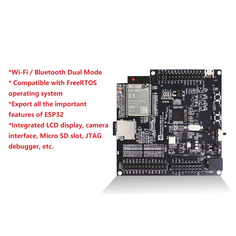 ESP-WROVER-KIT-VE development board, built-in ESP32-WROVER-E module, integrated LCD and MircoSD slot, JTAG debugger, etc.