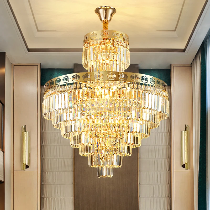 

Дуплексная лампа, простой современный светильник с кристаллами, для гостиной, металлическая роскошная люстра с отверстиями для коридора, спиральной лестницы