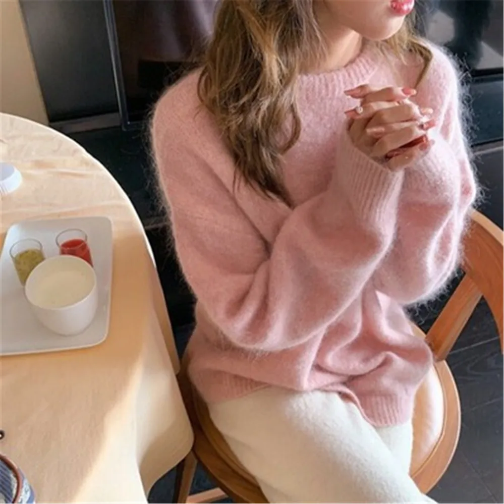 

2023 Korean New Cashmere Sweater Women Winter Wool Mohair Velvet Fleece Soft Casual Thick Pullover Warm Loose Sweaters0
