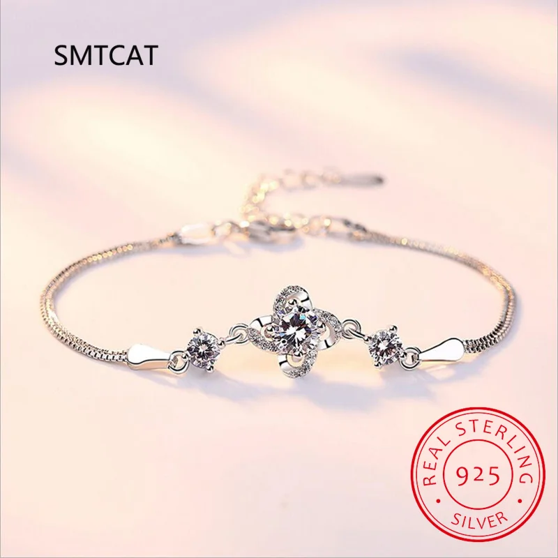 Полный 2 4 карата клеверный муассанитовый браслет для женщин S925 стерлингового