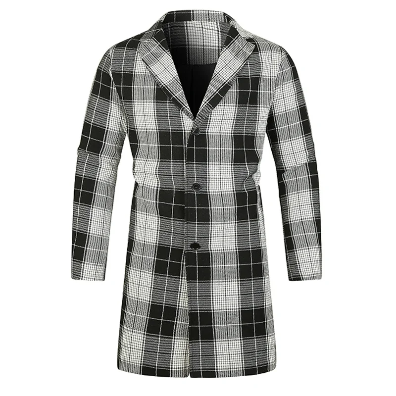 

Autumn and Winter New Men's High-quality Fashion Business Slim Wool Blended Woolen Coat Classic Plaid Lapel Casual Woolen Jacket