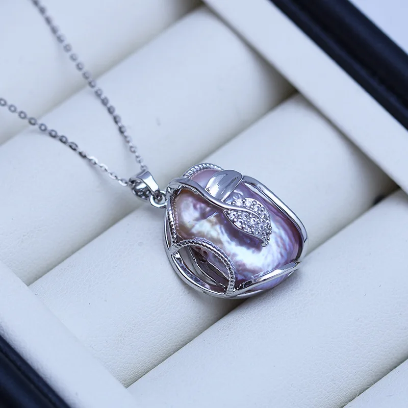 

AAAA Freshwater Pearl Bright Light Colorful Baroque 14K Gold Pendant Necklace Fashion