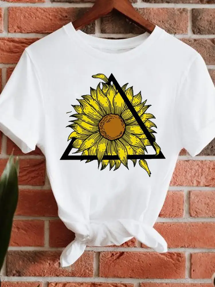 

Women Tee Lady Fashion Summer Top Clothes Tshirt Female Casual Flower Vintage Trend Cute Short Sleeve Regular Graphic T-Shirt