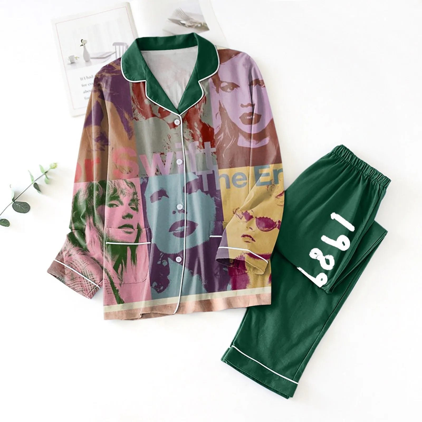 

1989 Ts Dlx Set Sleepwear Shirts&Trousers Matching-Set Long-Sleeve T-Shirt Pants Pijama-Set Lounge Swift Print Pajamas Home-Wear