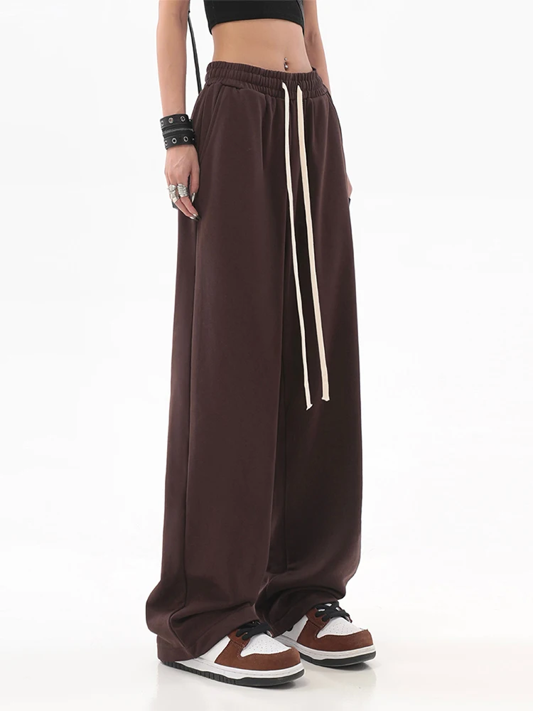 

Женские свободные прямые брюки-джоггеры с широкими штанинами на осень и зиму, винтажные однотонные спортивные брюки с высокой талией в стил...