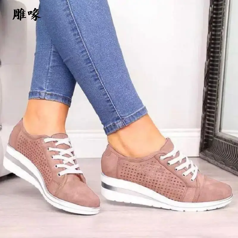 

2022 Autumn Women Flats Shoes Female Hollow Breathable Mesh Casual Shoes For Ladies Slip On Flats Loafers Lace Up Shoes Beach