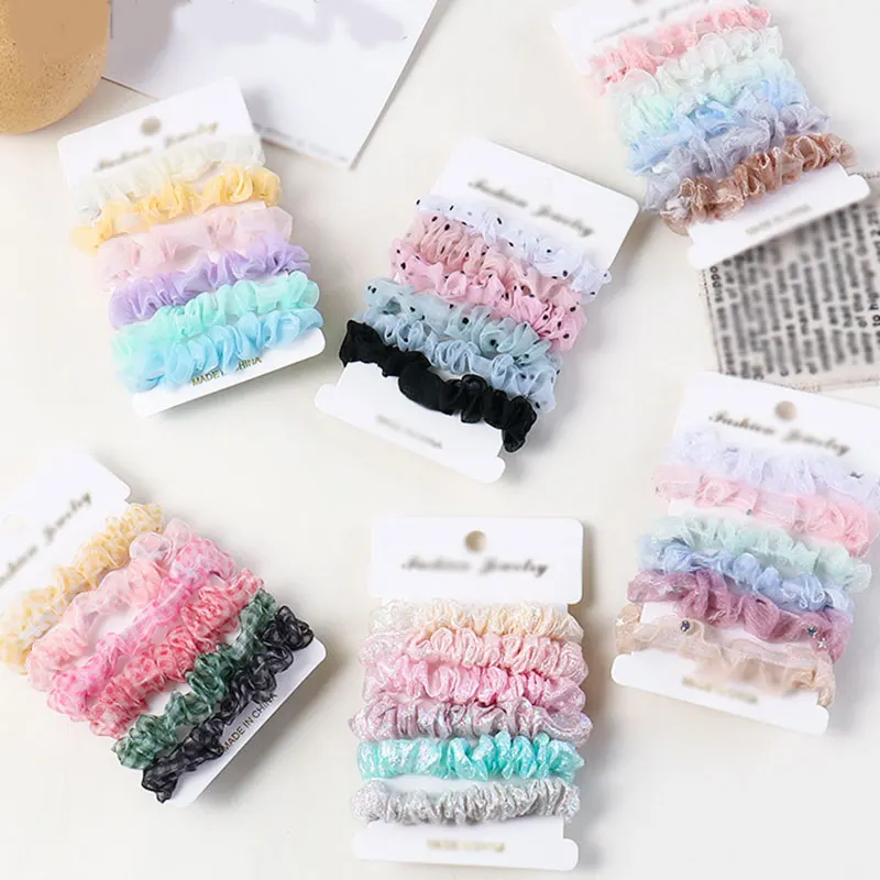 

6Pcs/Set Fashion Elastic Hair Bands For Women High Elastic Hair Circle Hair Rope Hair Accessories Headwear Organza Headdress