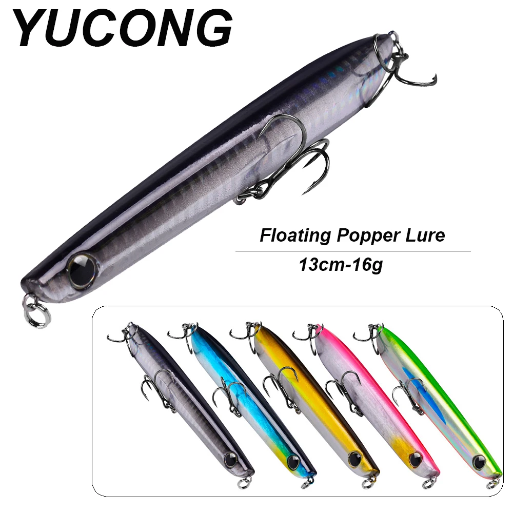 

YUCONG 5PCS Popper Fishing Lures 13cm-16g Floating Pencil Wobbler Topwater Hard Bait Long Casting Stickbait Tuna GT Isca Pesca