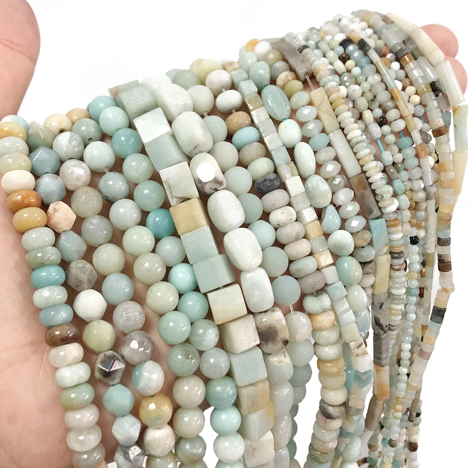 40 типов цветных Amazonite бусина, натуральный камень Rondelle, кубическая колонна, свободные бусины, аксессуары для браслета