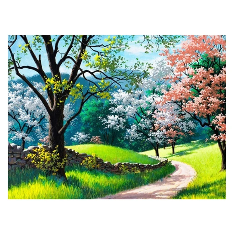 

Алмазная живопись «сделай сам», Полный алмаз, Круглый Алмазный крест, украшение для гостиной, Весенняя дорожка