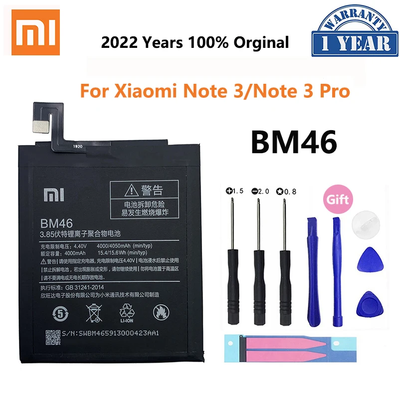 

100% Original Real Capacity 4050mAh Mobile Phone BM46 For Xiaomi Redmi Note 3 Note3 Pro/Prime Hongmi Battery+Free Tools