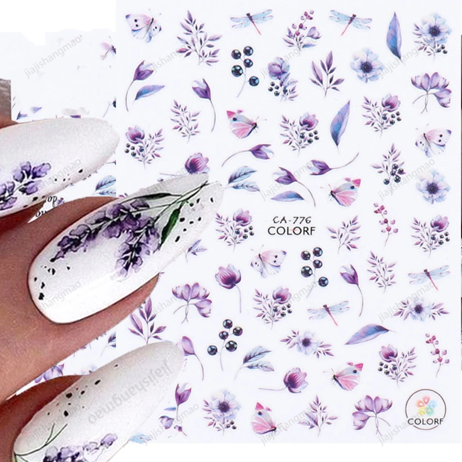 

Самоклеящиеся наклейки для ногтей, наклейки с цветами, зелеными листьями, цветными цветами, Слайдеры для маникюра, весна-лето