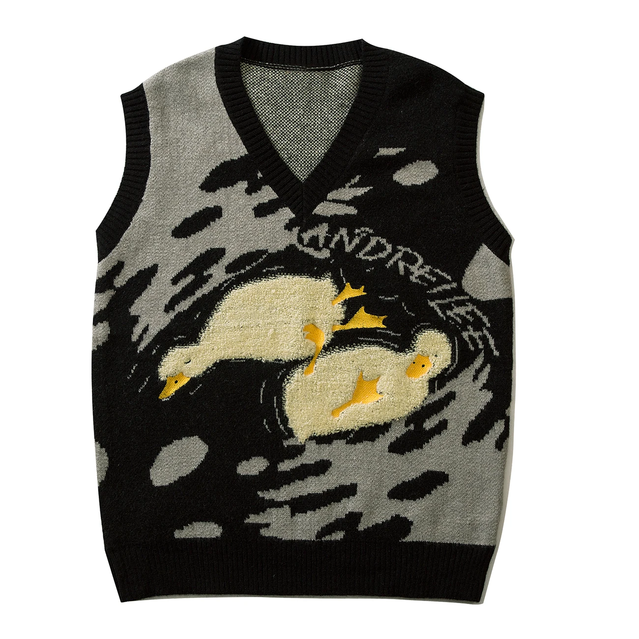 

LACIBLE Flocking Double Duck Pullover V-neck Sweater Vest Men Women Spring Autumn Sleeveless Thin Oversize Simple Sweater Vest