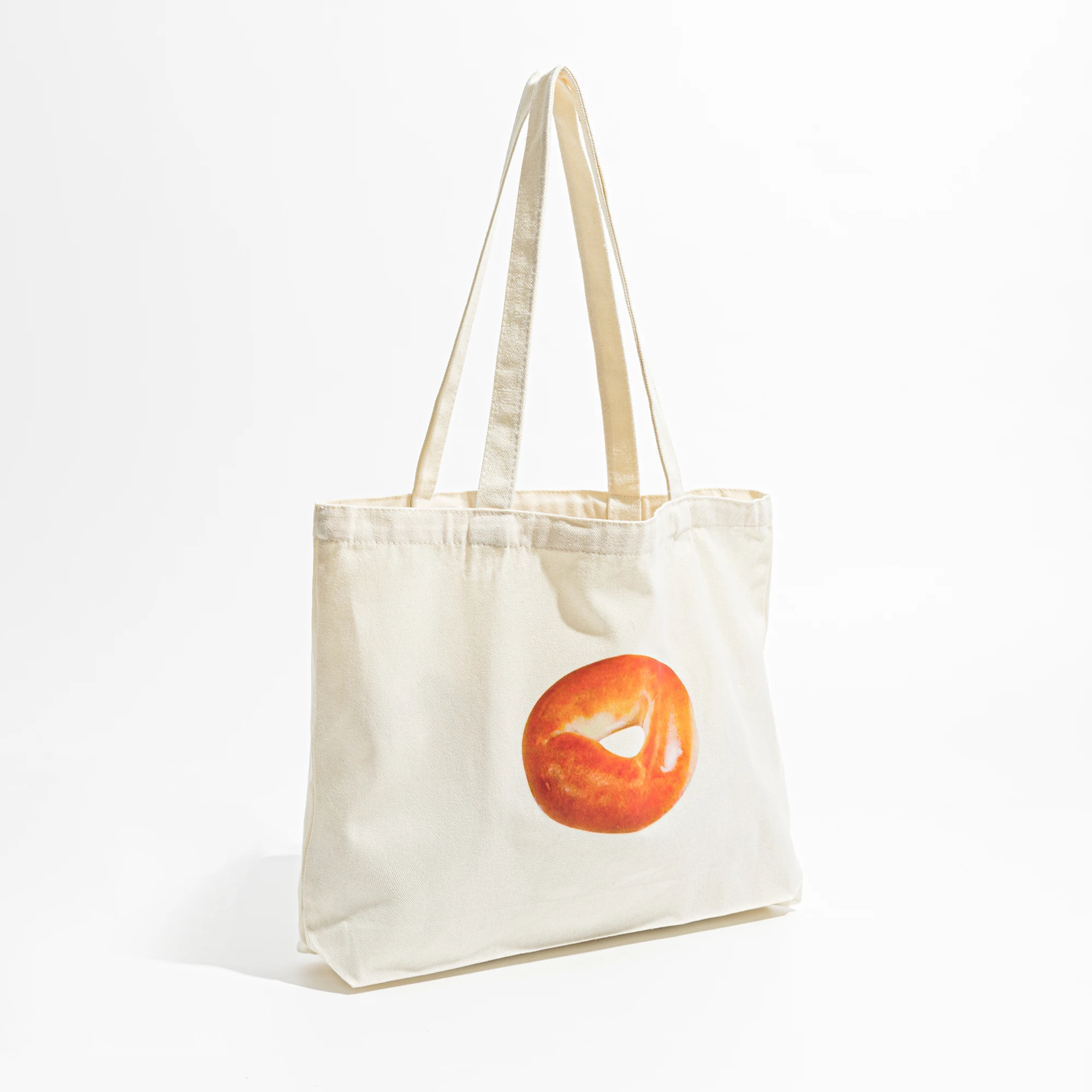 KOKOPEAS Simple Bagel Pattern Canvas Tote Bag Aesthetic For Women Cute Reusable Cloth Cotton Bags for School Shopping Beach