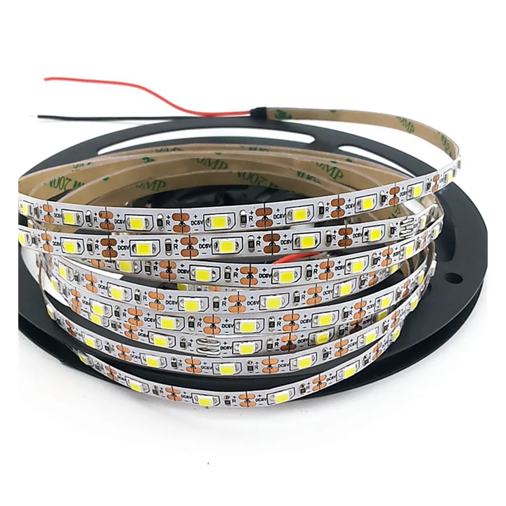 (5 м/рулон) DC 5В 3528 Светодиодная лента SMD 60 светодиодов/м IP20 высокая яркость