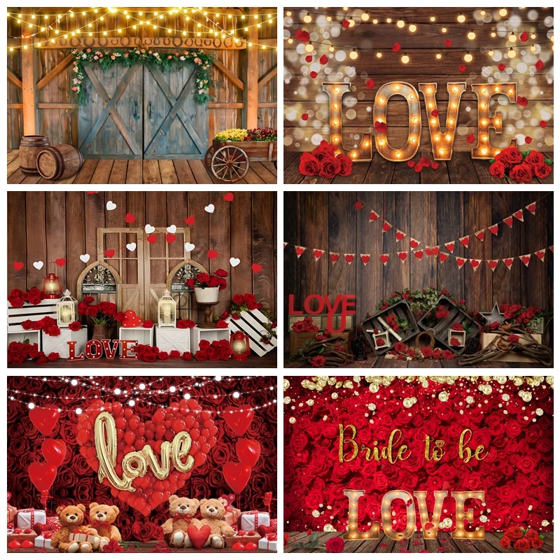 

February 14 Red Heart Valentine's Day Backdrop Photocall Wedding Baby Birthday Party Decor Background Photographic Photo Studio