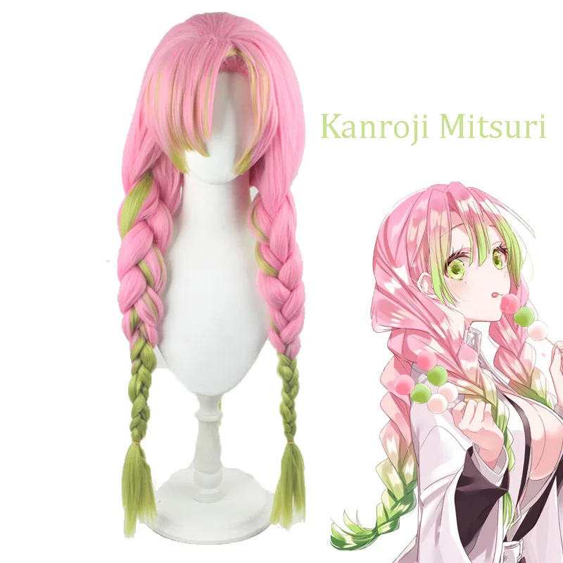 

Парик Kanroji Mitsuri из аниме «рассекающий демонов», синтетические волосы с розовым и зеленым градиентом, для косплея киметсу, No Yaiba