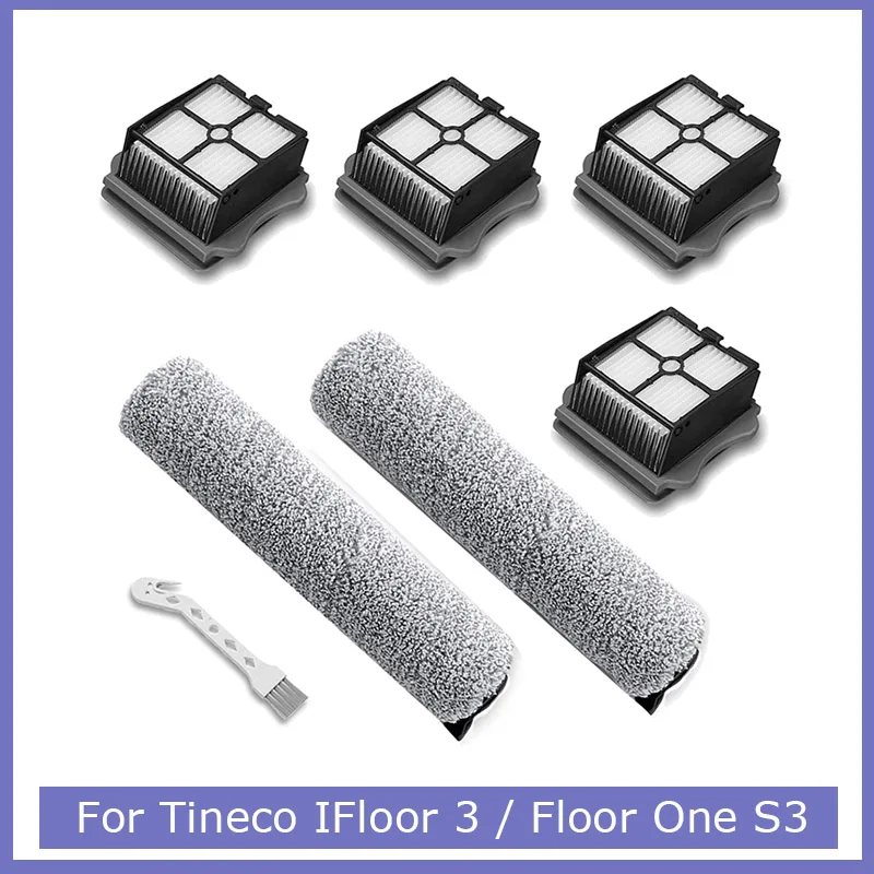For Tineco IFloor 3 / Floor One S3 Cordless Vacuum Cleaner 2 Roller Brush 4 Hepa Filters Replacement  Accessories Cleaning Parts
