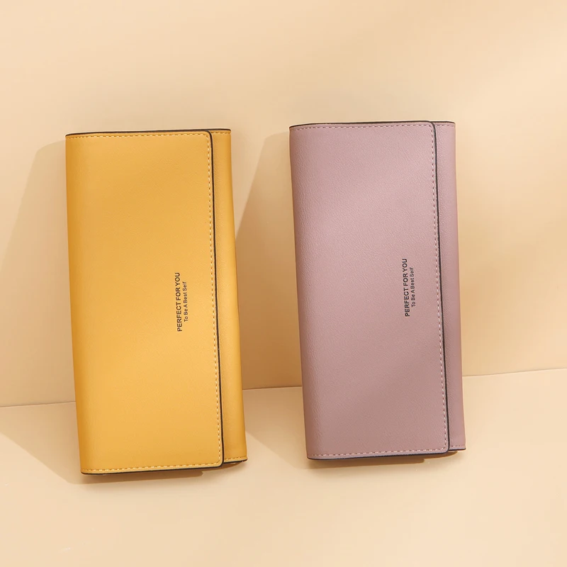 Aliwood New Simple Women Leather Wallet Designer Clutch Female Long Wallets Ladies Purses Strap Money Clip Card Holder Carteras