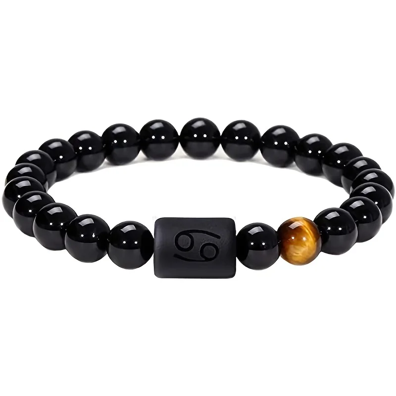 

Hot Sale Twelve Constellation Stretch Bracelet Male Simple Obsidian Engraved Couple Beaded Fashion Commuter Bangle Natural Stone