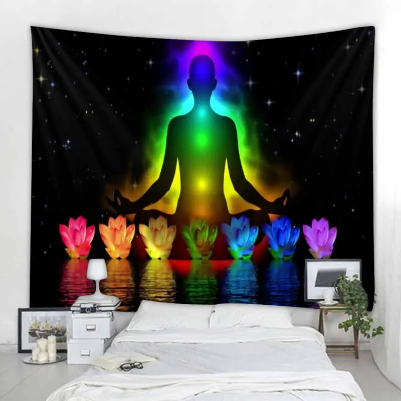 

Lotus Buddha Statue Meditation Seven Chakra Tapestry Lndian Wall Decoration Mandala Bedroom Tapestry Witchcraft Bohemian Hippie
