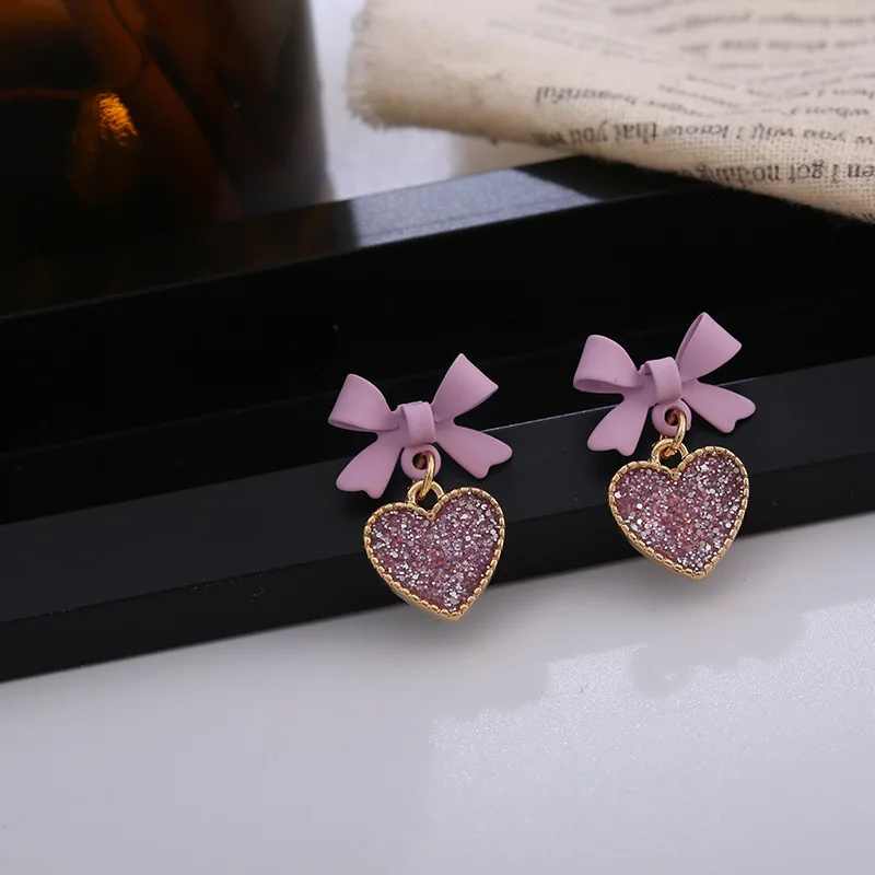 

Sweet Purple Heart Dangle Earrings for Girls Rhinestone Love Heart Pendants Drop Earrings New Fashion Ear Jewelry 2023 new trend
