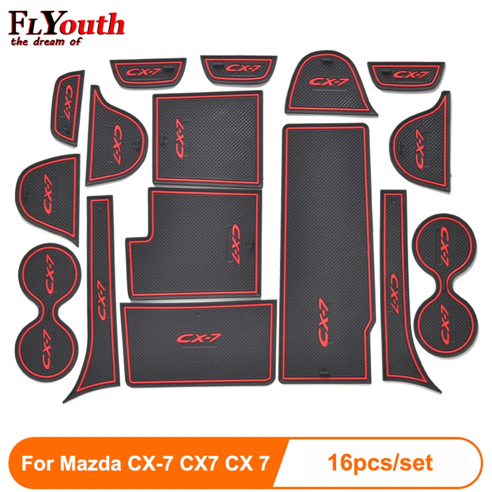 

16pcs/set 3D Rubber Mat Non-slip Interior Cup Pad Door Groove Mat For Mazda CX-7 CX7 CX 7 Car door mat Auto Accessories Styling