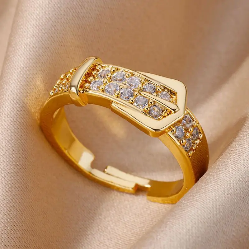 

Stainless Steel Belt Rings For Women Zircon Adjustable Geometric Ring 2023 New I n Wedding Aesthetic Jewerly Gift anillos Femme