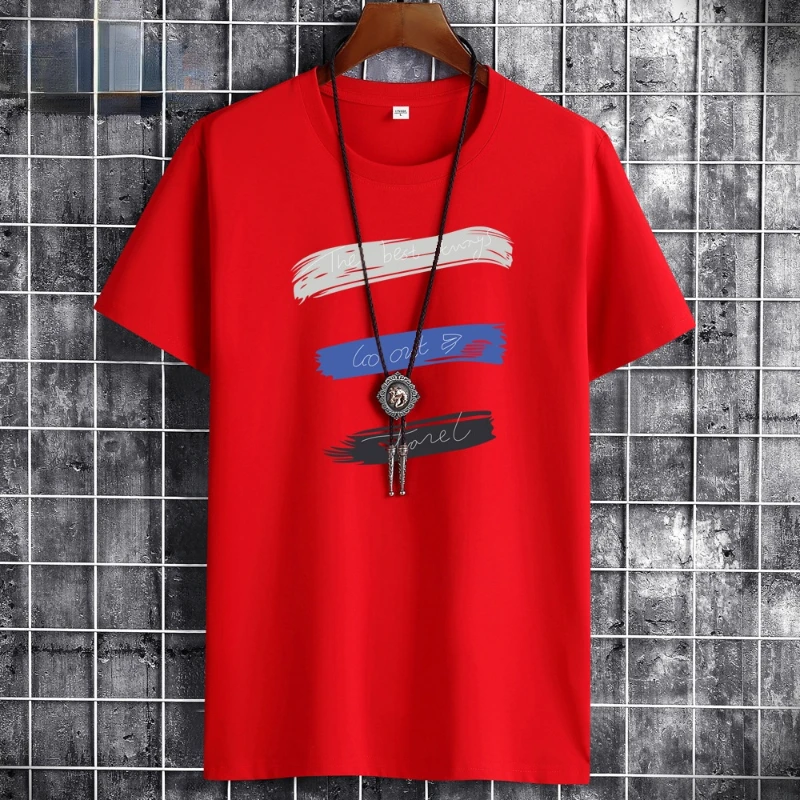 

Summer Men Tops Plus Size S-6XL Loose Short Sleeve Breathable Cotton Man Tshirt Color Print Men's Casual T-shirts Men Clothing