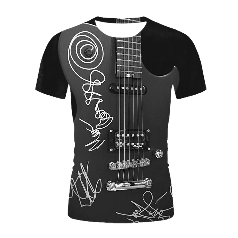 

2022 Summer New Art Guitar 3D Printing T Shirt Fashion Men Summer Comfortable Short Sleeve Casual Streetwear New Hot-selling