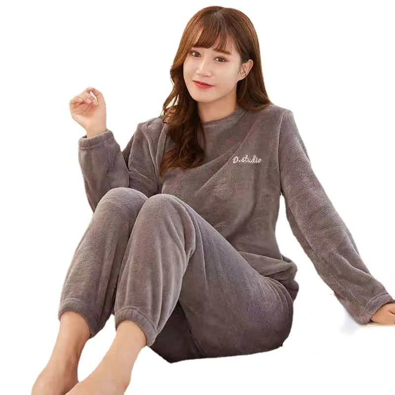 

Autumn and winter fairy warm warm suit casual couple home lazy trousers coral fleece loose all-match pajamas