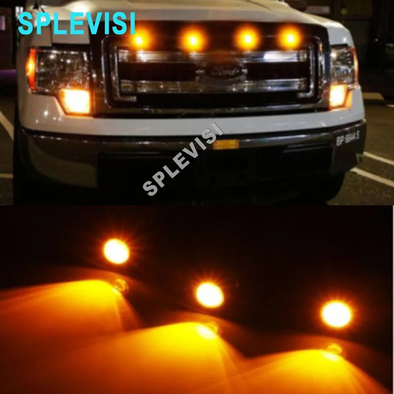 

4x Front Grille Bumper Grill Hood Amber LED Lights For Dodge RAM 1500 2500 3500 Ford F150 250 350 450 550 Silverado 1500 HD