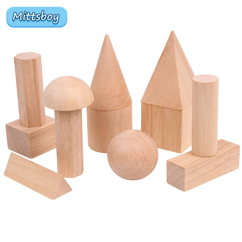

1Pcs Montessori Geometry Educational Wooden Toy Cubes Cuboid Cone Ball Triangular Prism Solid Geometric Models for Children Gift