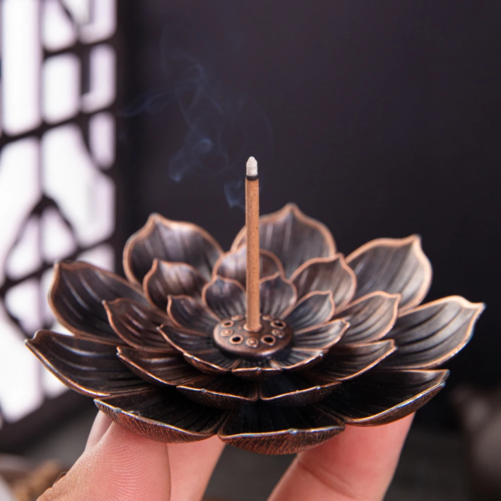 

Alloy Incense Burner Stick Holder Buddhism Lotus Line Incense Plate Sandalwood Coil Base Temples Yoga Studios Home Decoration