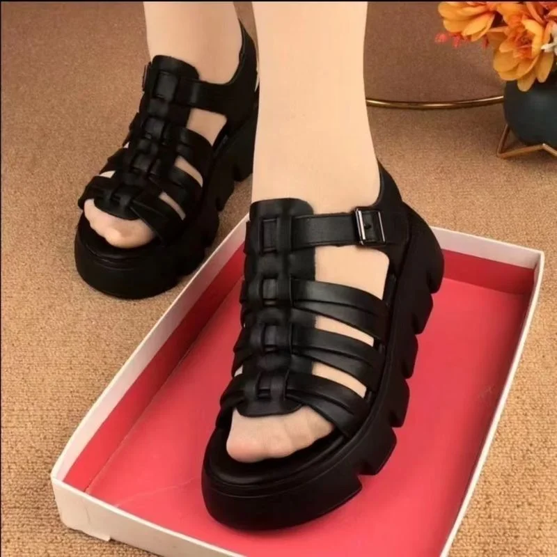 

Сандалии женские на высокой платформе, кожаные босоножки на массивной подошве, Повседневная пляжная обувь, модные летние