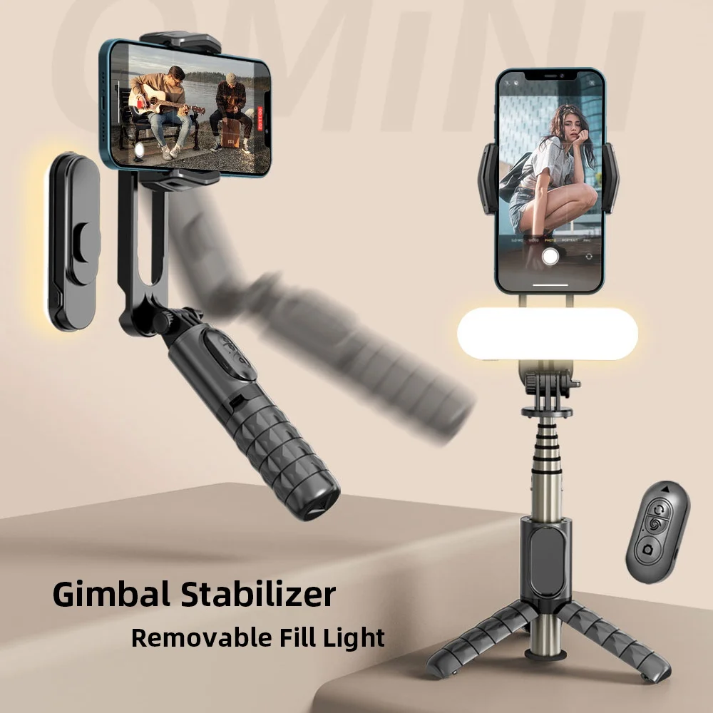 Phone Stabilizer Mini Handheld Gimbal Stabilizer Removable Fill Light Wireless Remote Selfie Stick Tripod Phone Stand Holder New