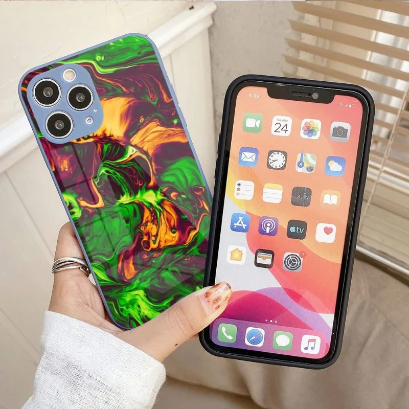

Чехол для телефона с абстрактным изображением для IPhone 14 13 12 11 Pro Max X XR XS 8 7 Plus, цветной чехол из жидкого стекла