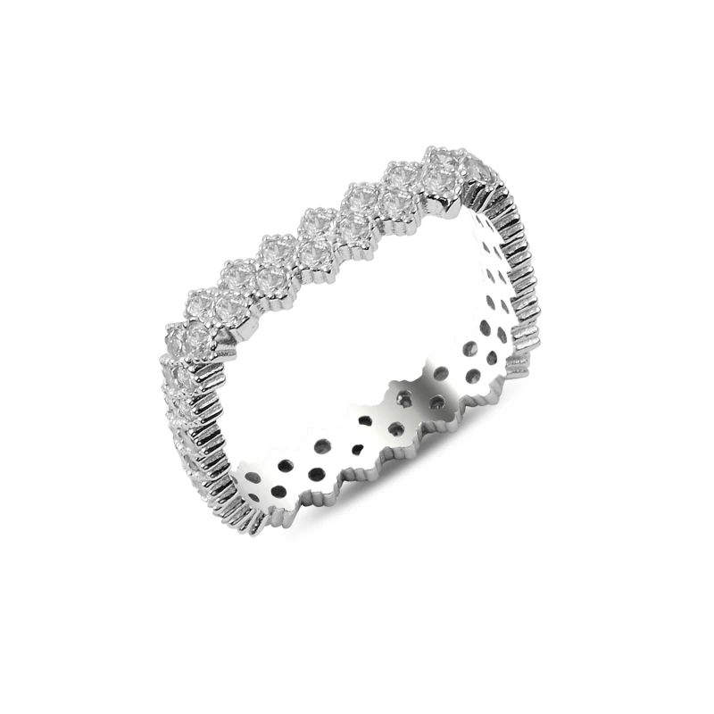 

Серебряное 925 ПРОБЫ 2 ряда циркониевое квадратное кольцо Tamtur