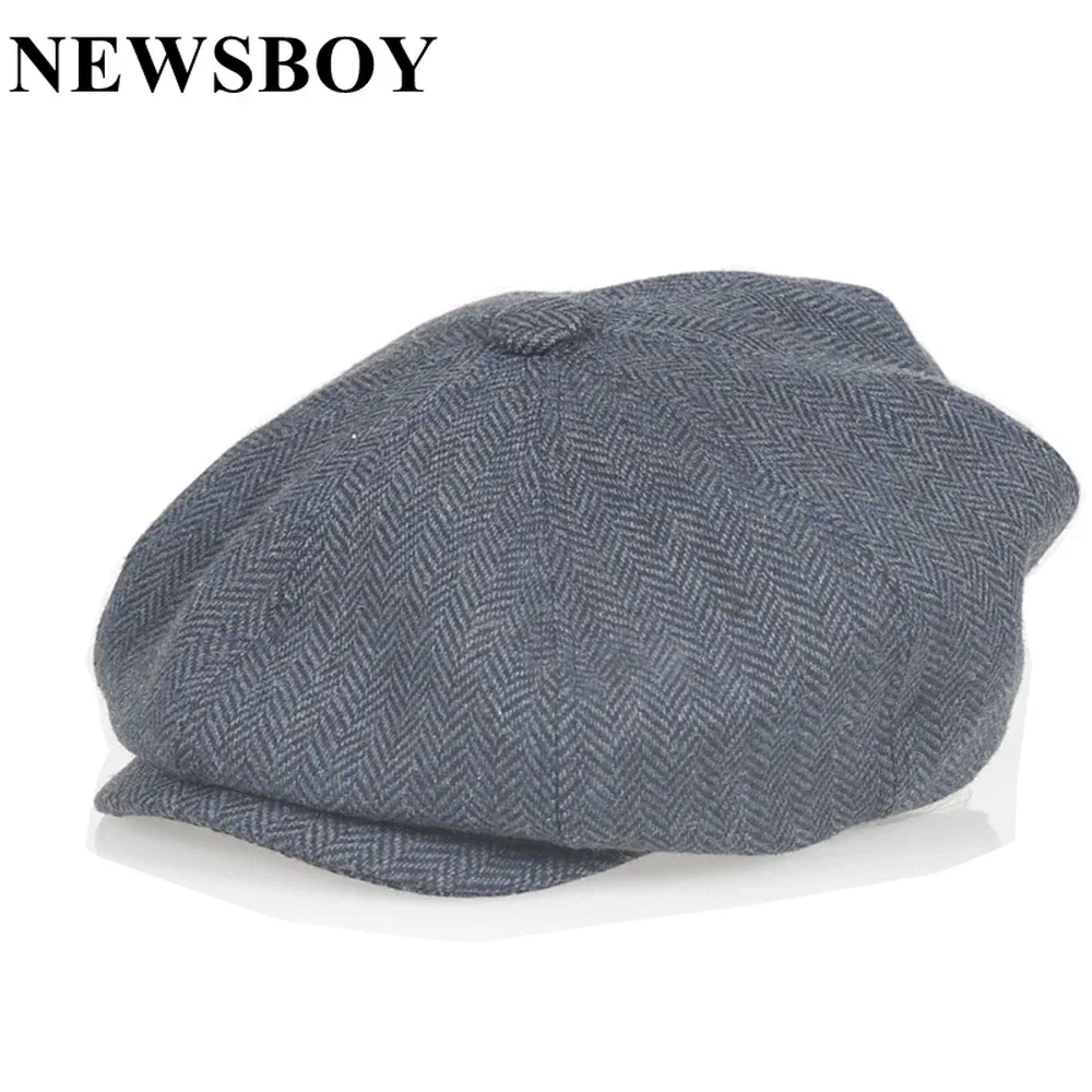 Фото Винтажная британская кепка-газетчица Navy NEWSBOY для мужчин, из смесовой шерсти с узором «елочка» цвета кэмел, осенне-зимняя классическая повседневная восьмиугольная кепка-берет №3