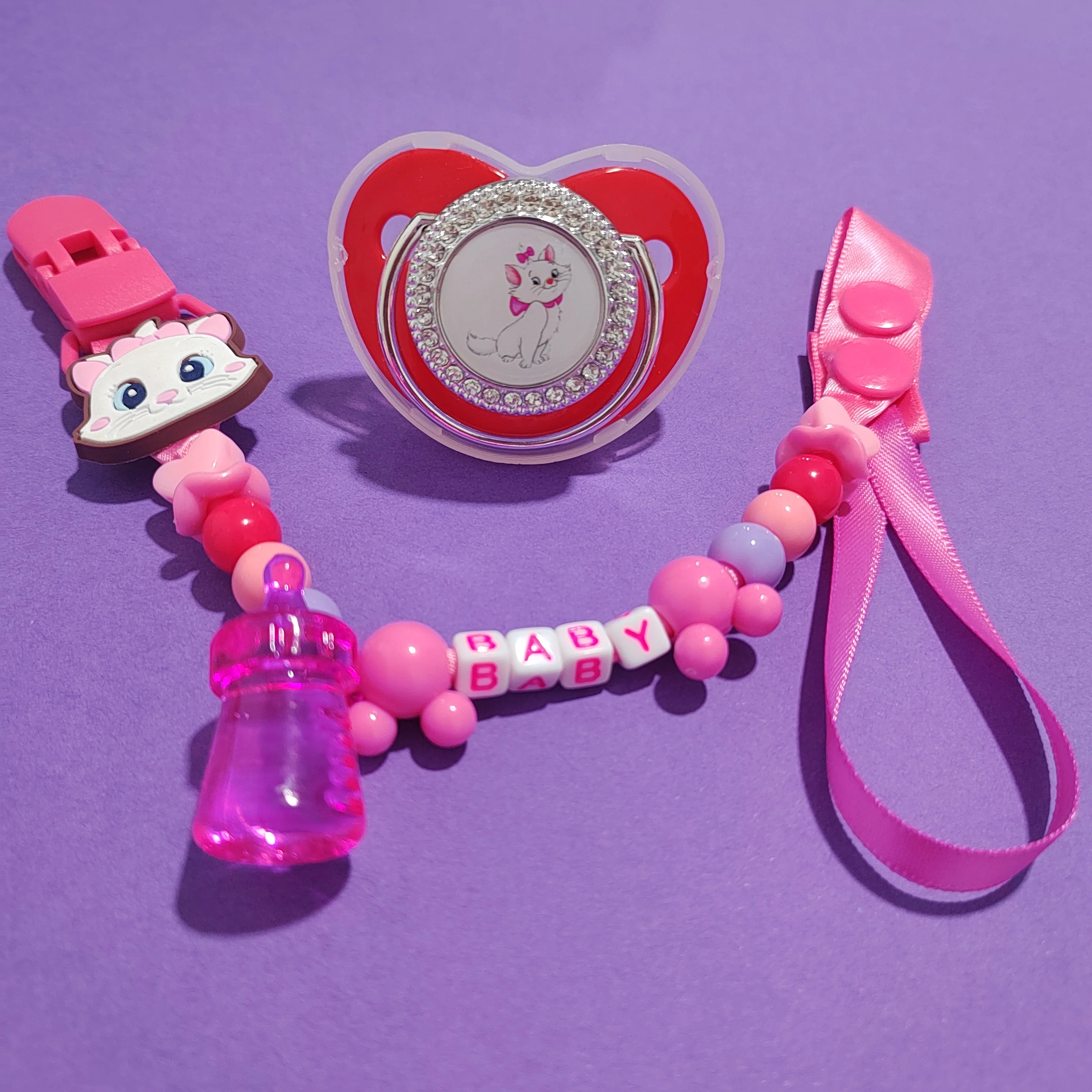 

Disney Baby Sleeping Safety Nippler Toys with Feeding Accessories Milk Pot Beads Pacifier Write Baby Name Clip Chupeta Llipop