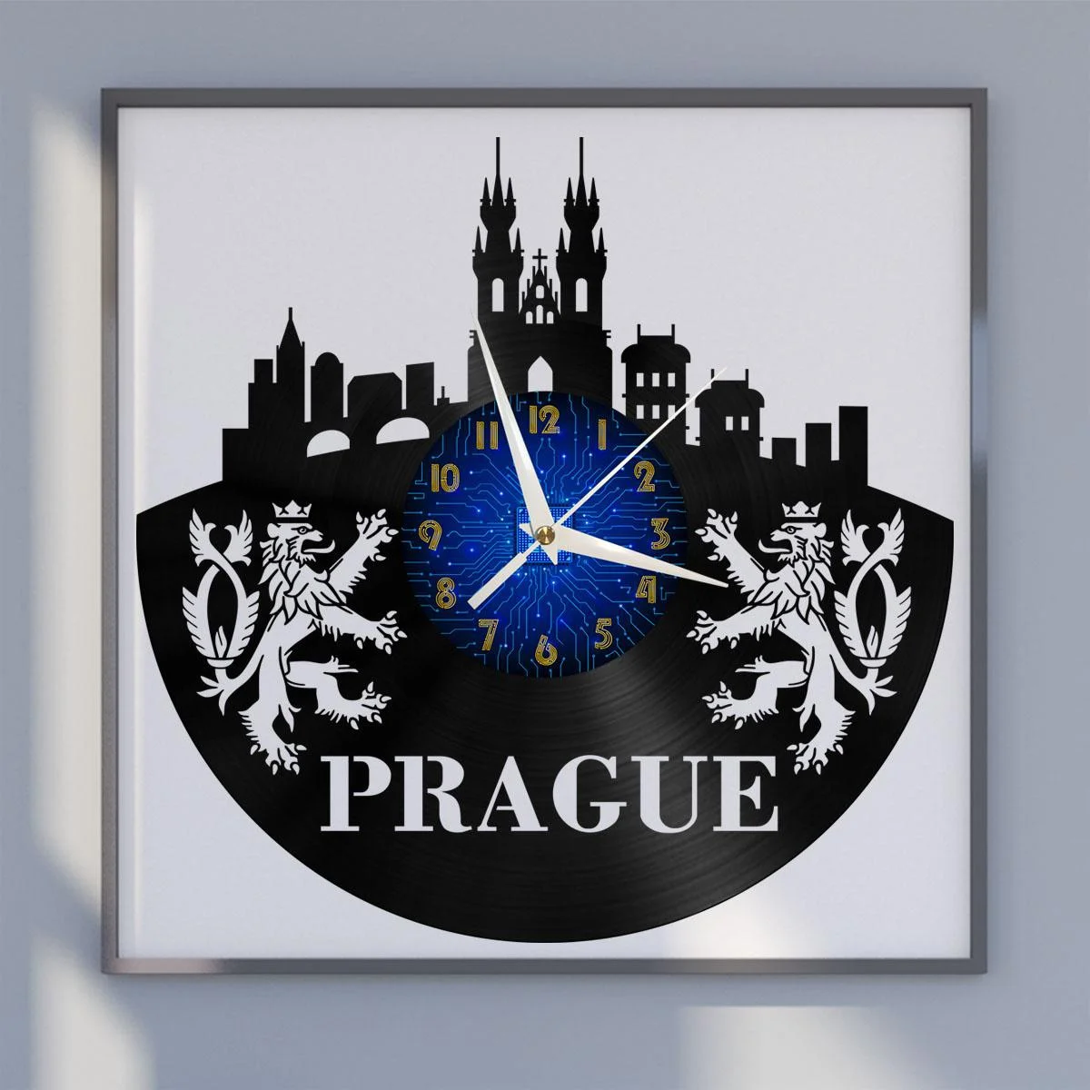 

Prague City View Vinyl Wall Clock, Vinyl Record Clock Wall Art Silent & Non-ticking