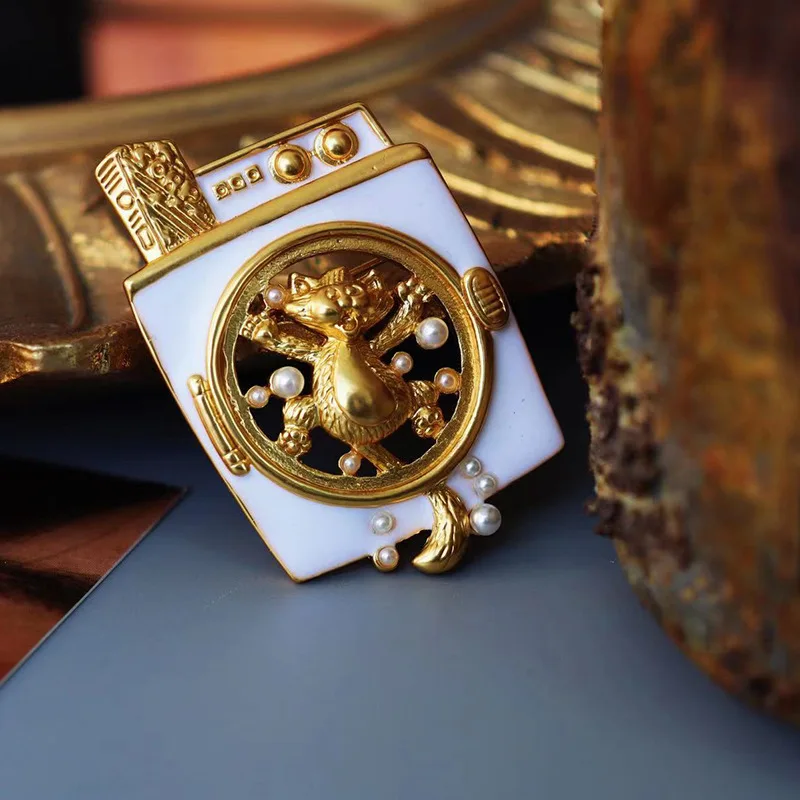 Винтажная Античная латунная позолоченная брошь в виде кошки холодильнике