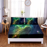 colorful starry sky 3pc polyester solid fitted sheet mattress cover four corners with elastic band bed sheet2 pillowcases