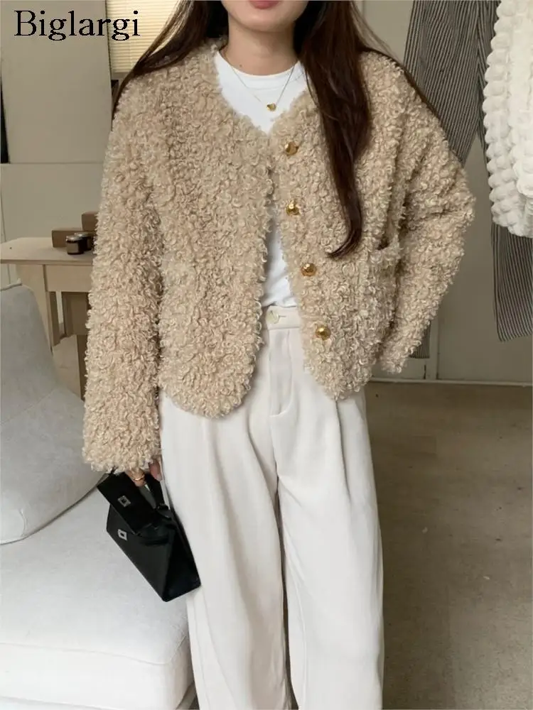

Autumn Winter Teddy Furry Jackets Coats Women Long Sleeve Modis Casual Ladies Cropped Jackets Korean Style Loose Woman Coat 2023